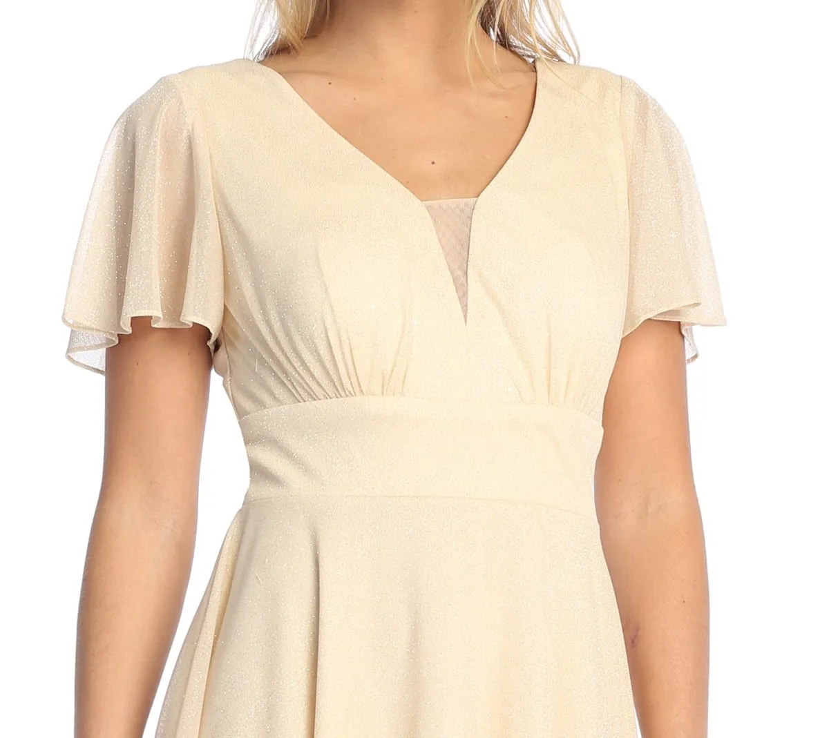 Celavie 6583-S Knee Length A-Line Short Sleeve Dress with Slit