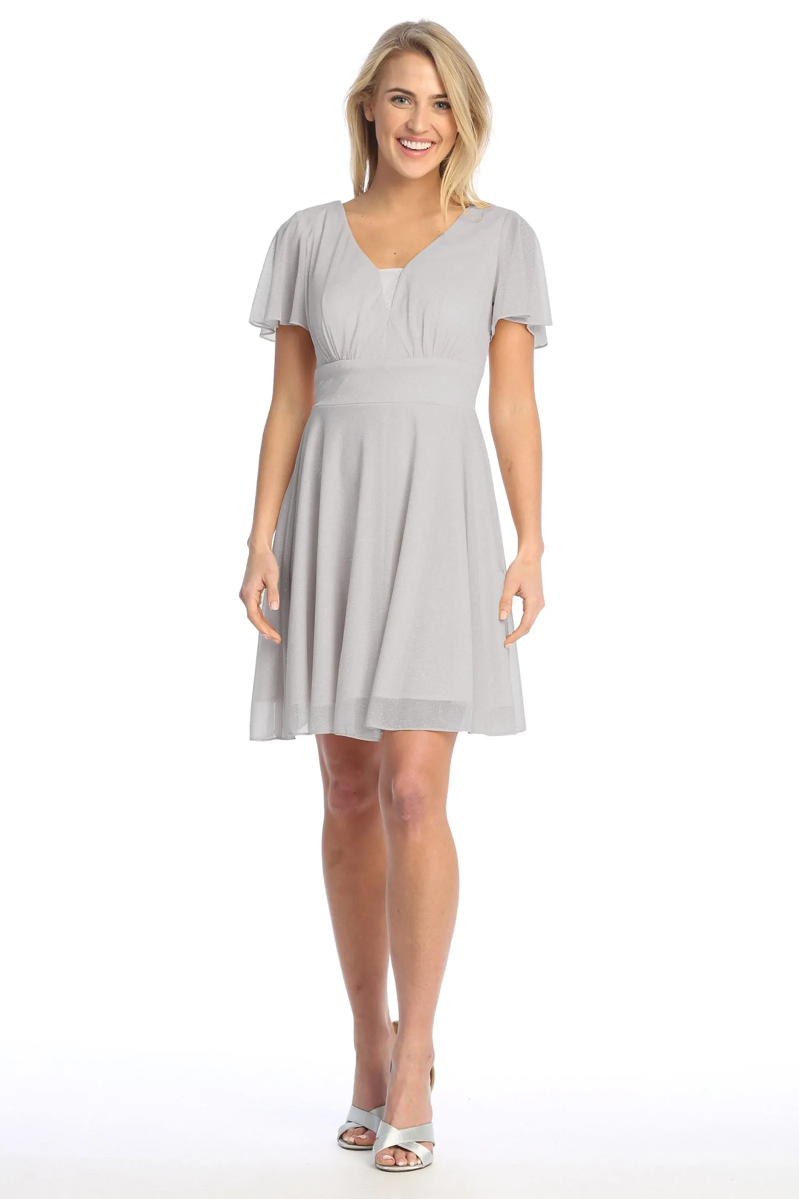 Celavie 6583-S Knee Length A-Line Short Sleeve Dress with Slit