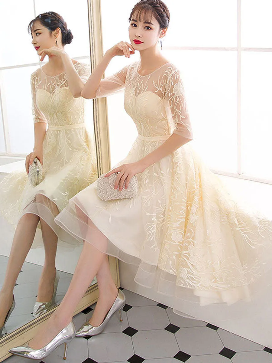 Champagne tulle short prom dress, champagne homecoming dress