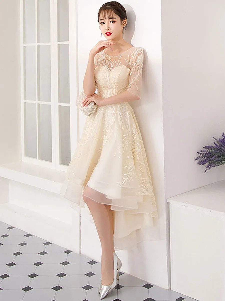 Champagne tulle short prom dress, champagne homecoming dress