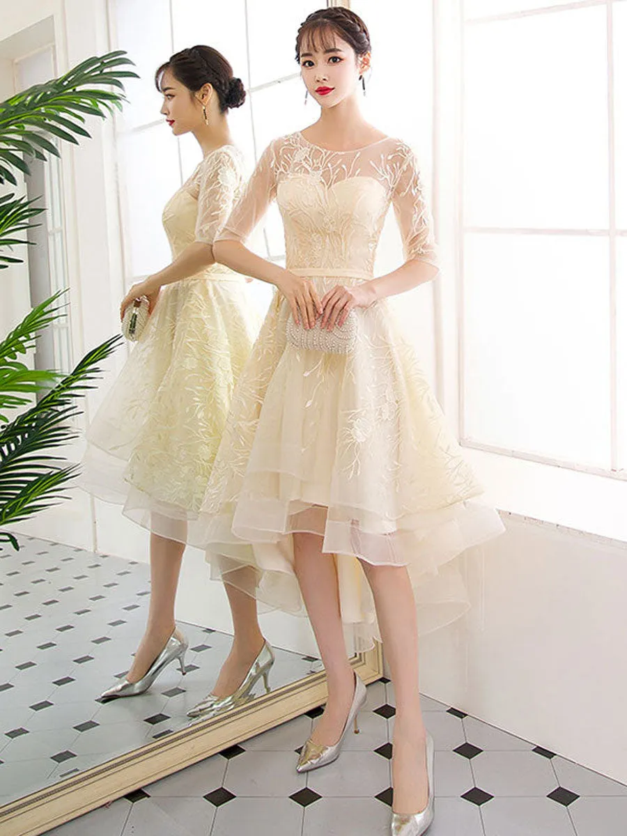 Champagne tulle short prom dress, champagne homecoming dress