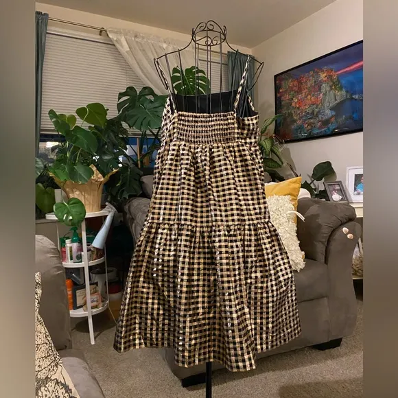 Check Metallic Spaghetti Strap Dress
