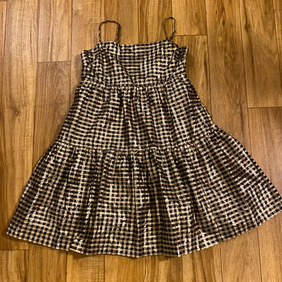 Check Metallic Spaghetti Strap Dress