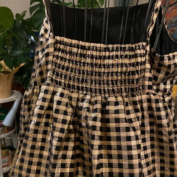 Check Metallic Spaghetti Strap Dress