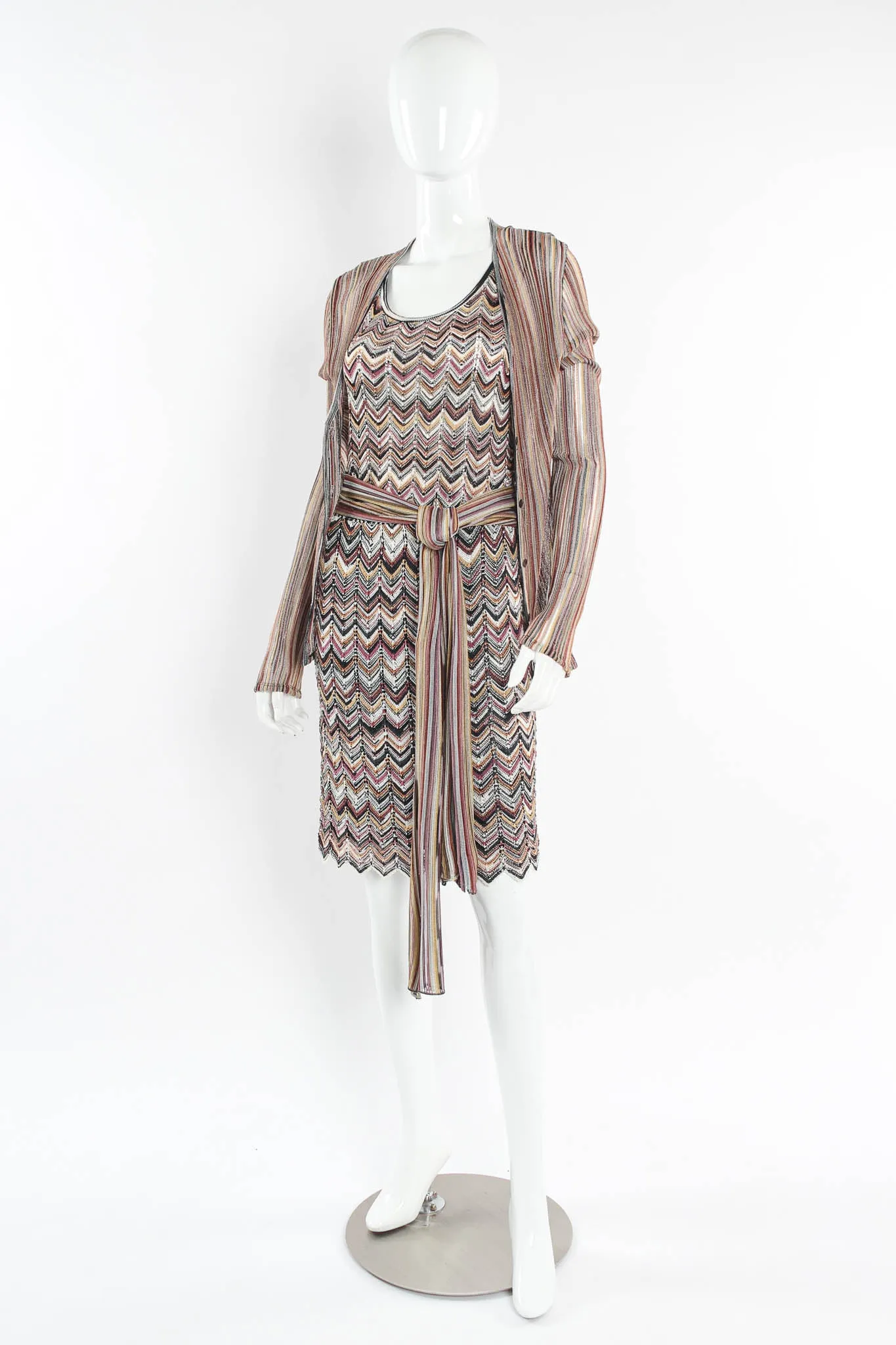 Chevron Stripe Cardigan, Top & Skirt Set