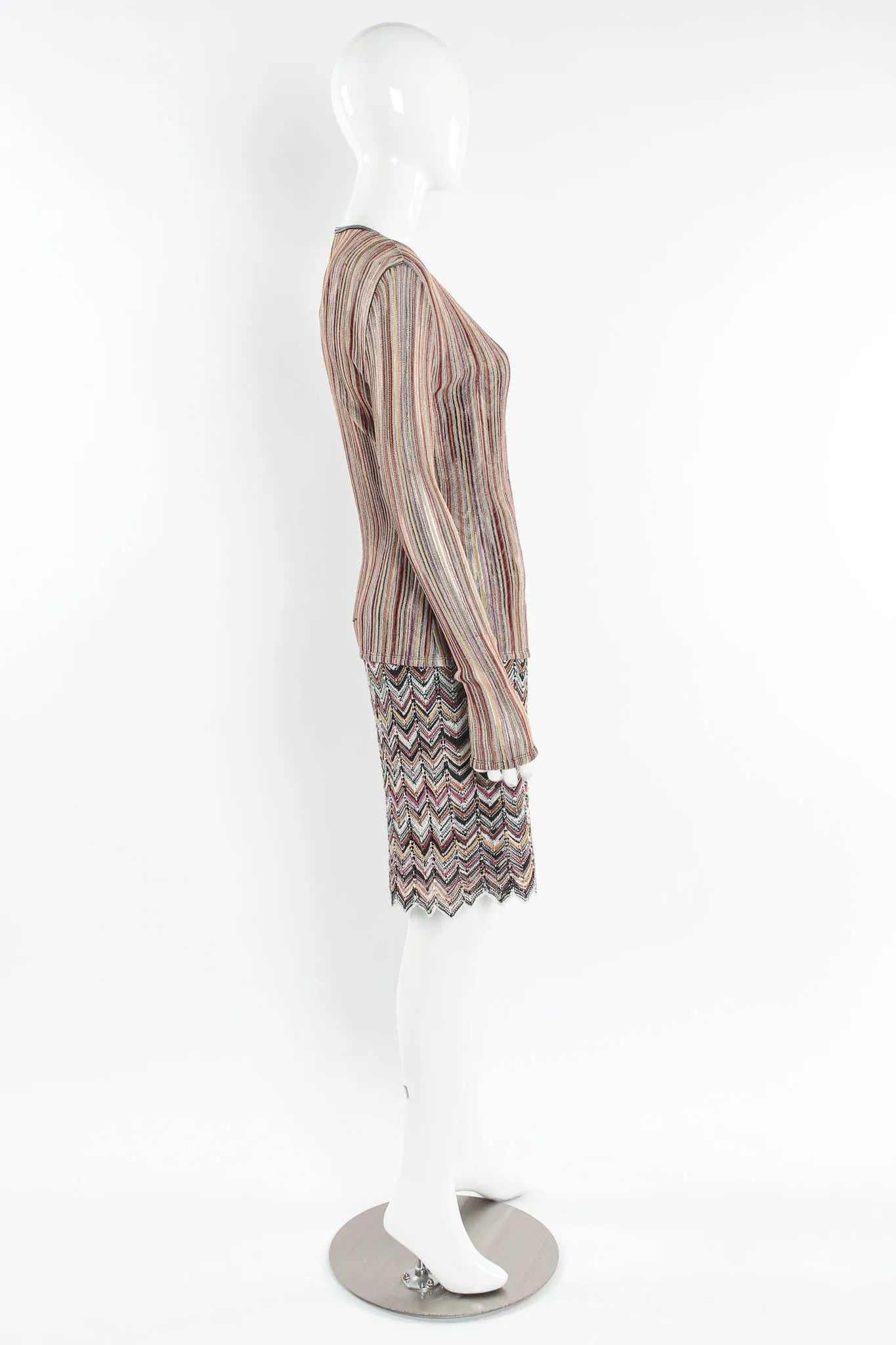 Chevron Stripe Cardigan, Top & Skirt Set