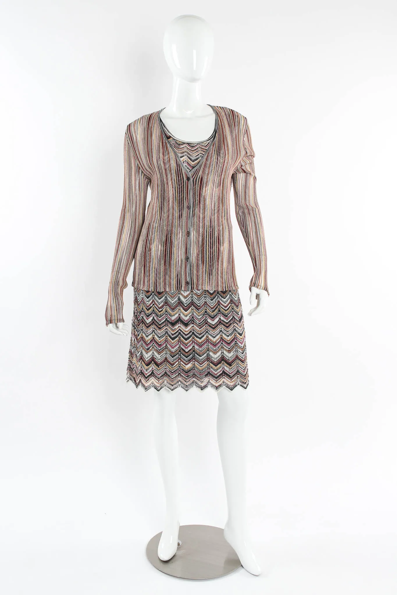 Chevron Stripe Cardigan, Top & Skirt Set