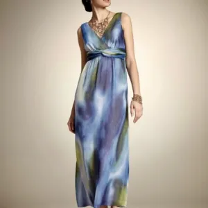 Chico’s Sleeveless Watercolor Tie Dye Chiffon Midi Dress