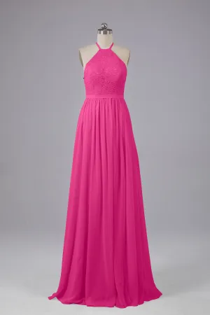 Chiffon Halter A-line Floor Length Bridesmaid Dresses
