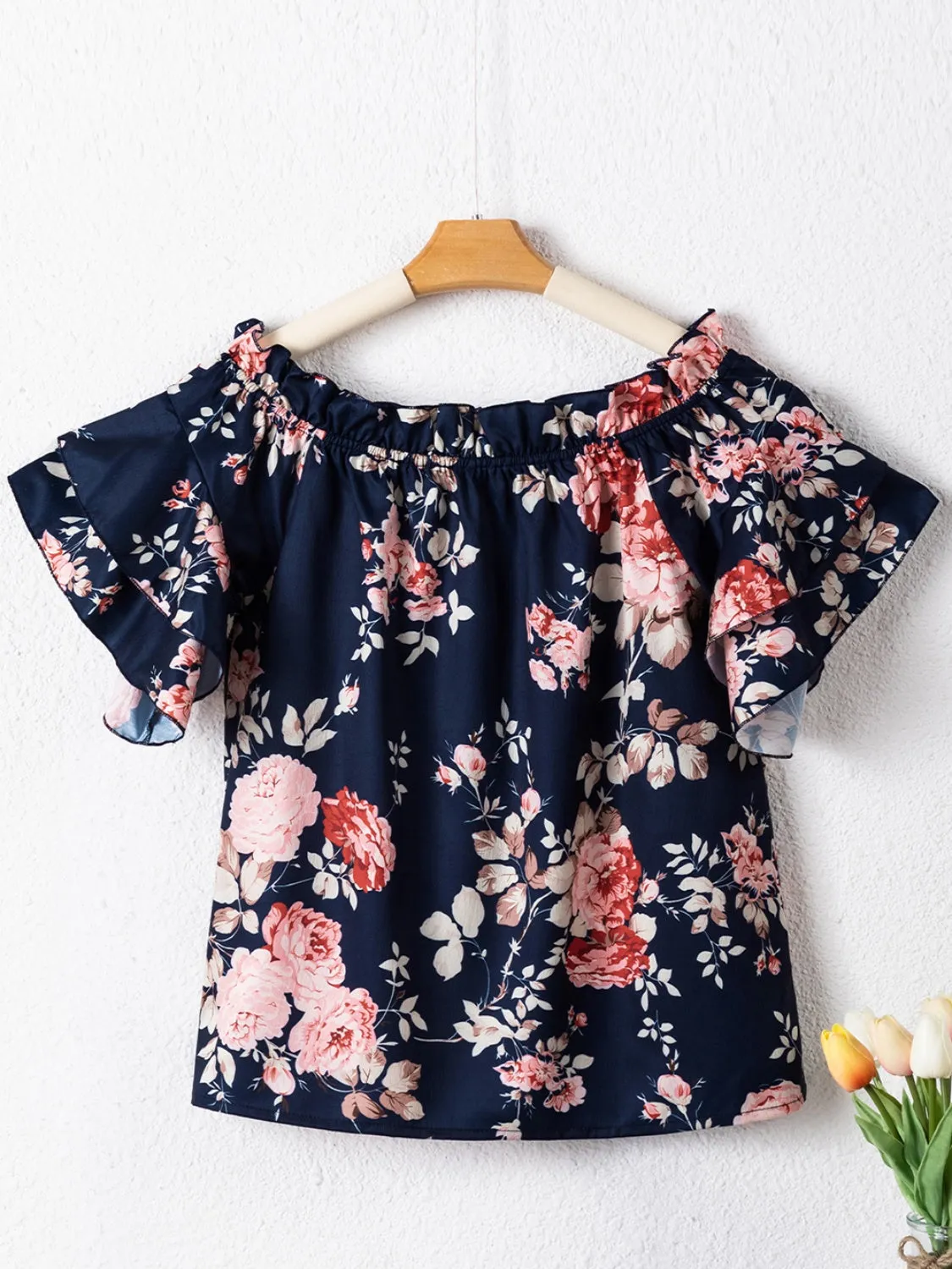 Chrissy Printed Off-Shoulder Flounce Sleeve Blouse