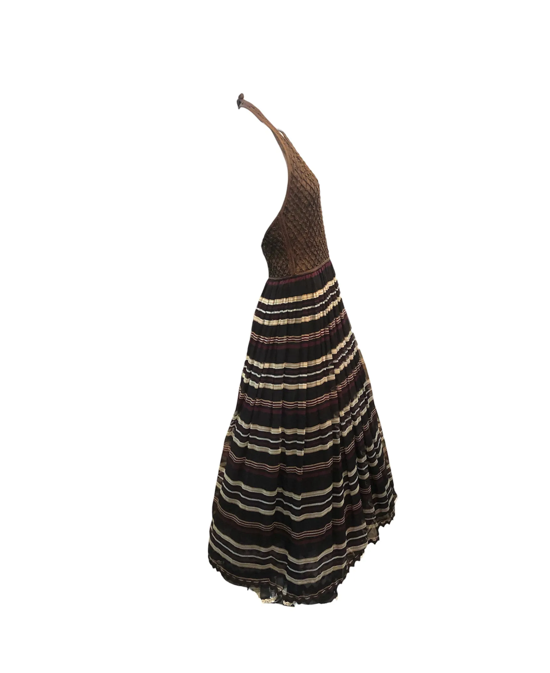 Christian Dior 70s Chocolate Brown Halter Neck Gown with Petticoats