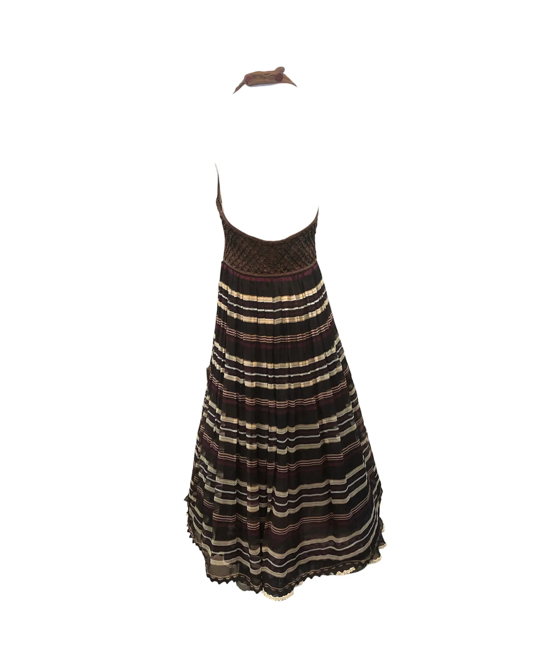 Christian Dior 70s Chocolate Brown Halter Neck Gown with Petticoats