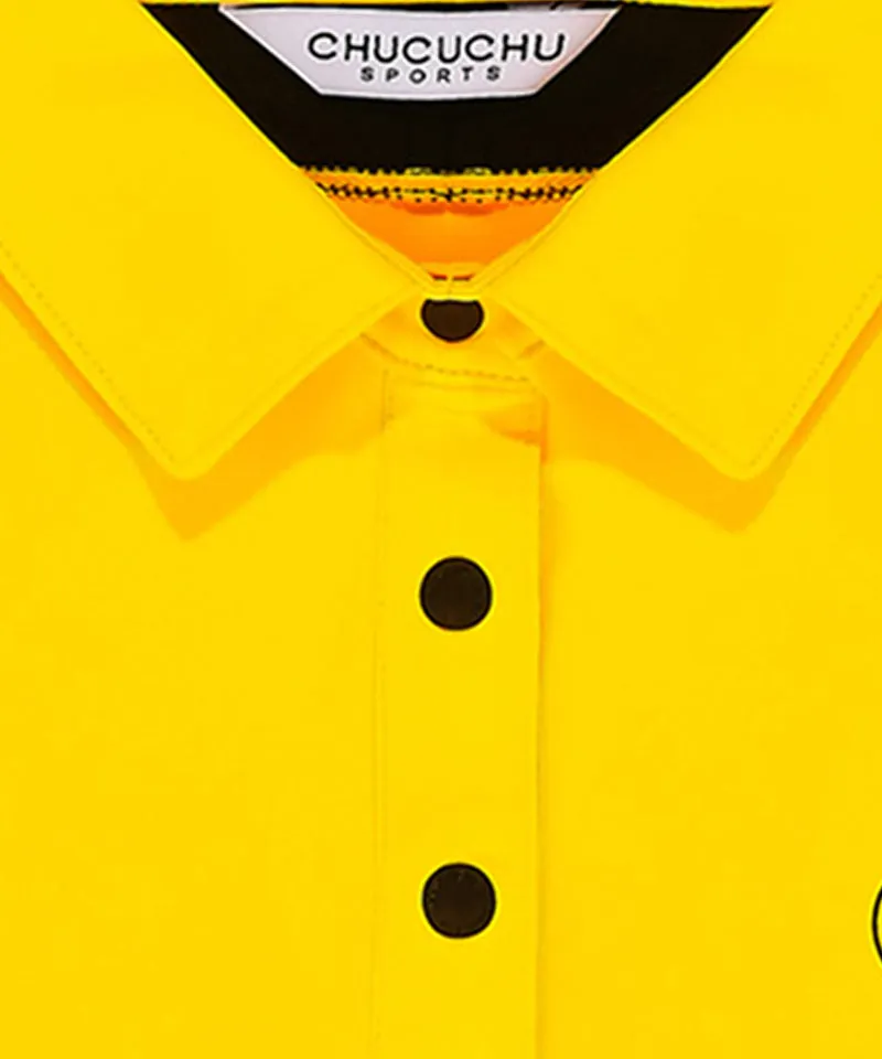CHUCUCHU Women's Shoulder Line Polo T-Shirt - Yellow