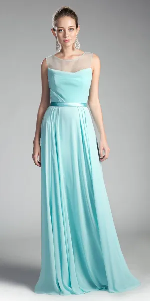 Cinderella Divine CJ236 Illusion Cowl Neckline A-Line Long Dress