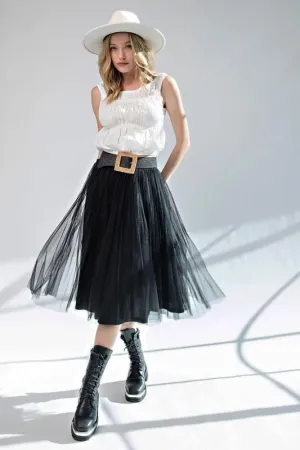 CINDERELLA TULLE MIDI SKIRT IN BLACK
