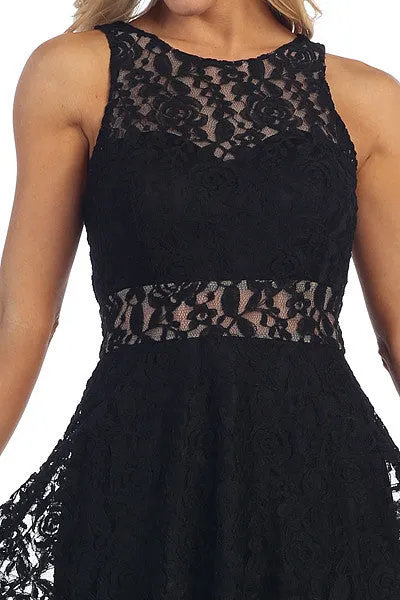 CLEARANCE - Celavie 6201s Sleeveless Black Lace Dress Knee Length (Size L)