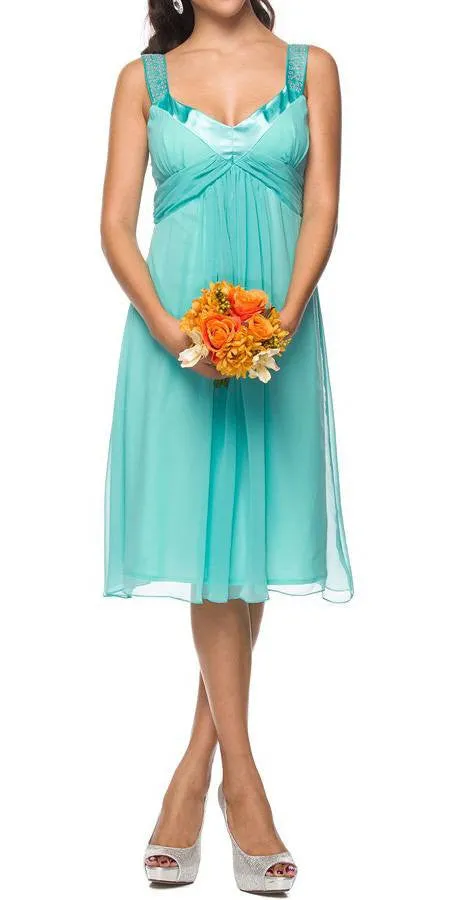 CLEARANCE - Juliet 732 Chiffon Dress Knee Length Rhinestones Straps Gown (Size L)