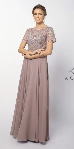 CLEARANCE - Nox Anabel Y525 - Short Sleeve Embroidered Top Formal Dress (Size 3XL)