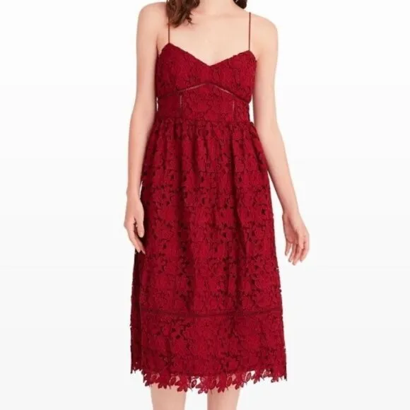 Club Monaco Bolari Red Lace Midi Dress Size 00 EUC
