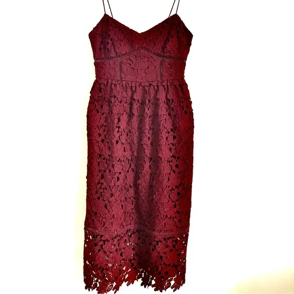 Club Monaco Bolari Red Lace Midi Dress Size 00 EUC
