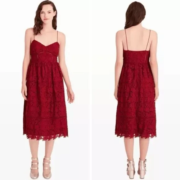 Club Monaco Bolari Red Lace Midi Dress Size 00 EUC