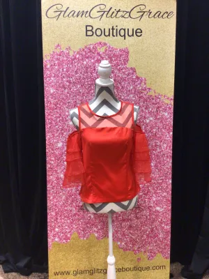 Cold Shoulder Bell Sleeves Satin Top