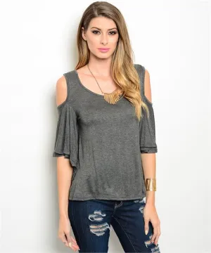 Cold Shoulder Top | Gray