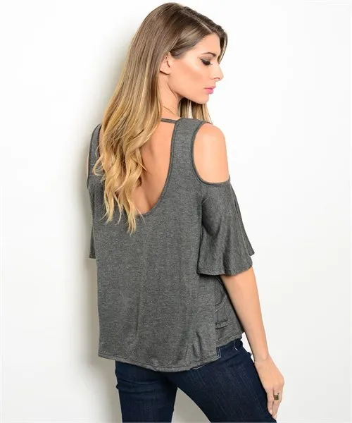 Cold Shoulder Top | Gray