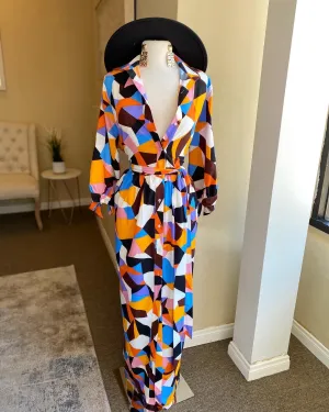 Collar Button Front Waist Tye Dress