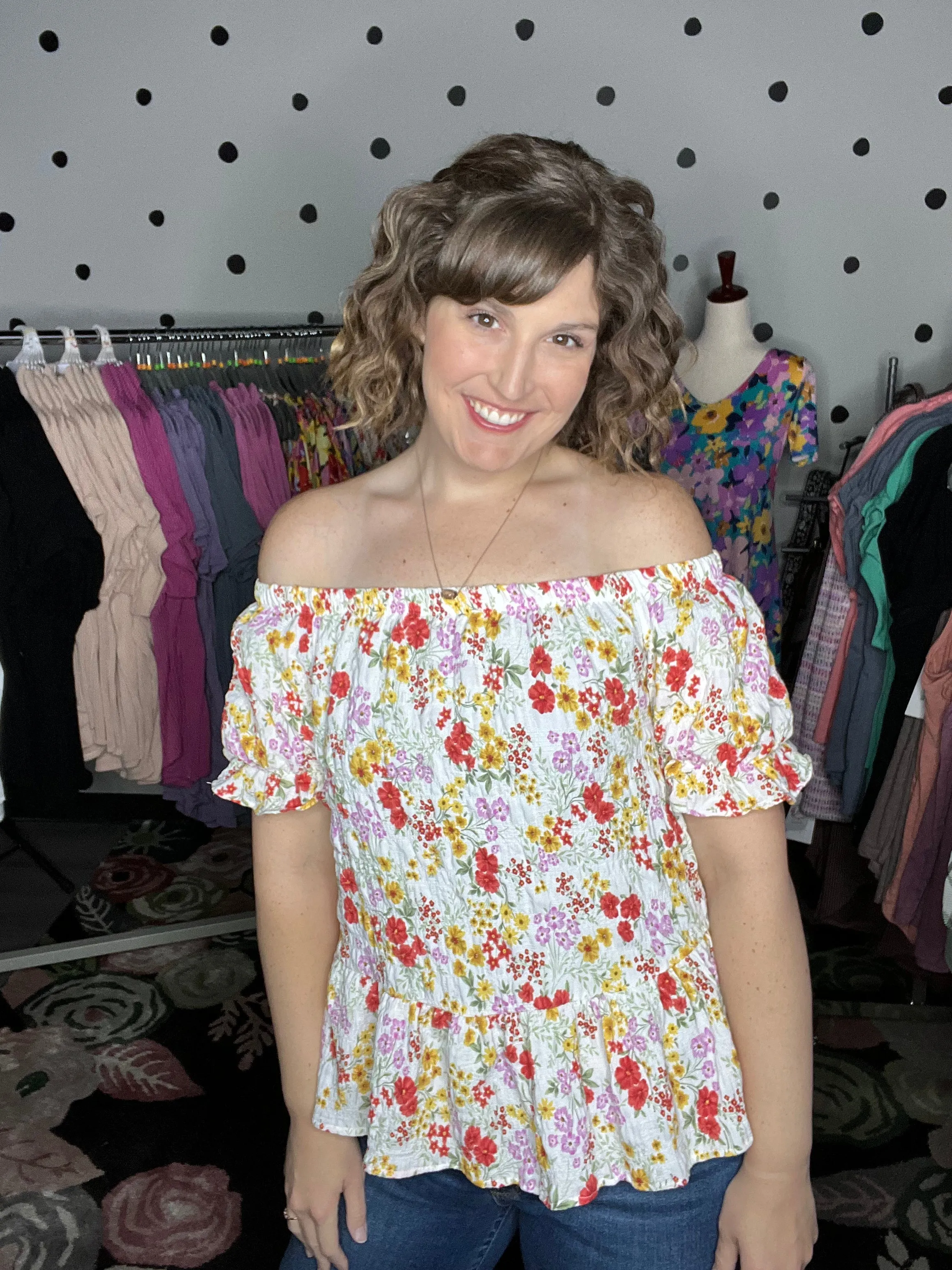 Crinkle Woven Floral Off Shoulder Top
