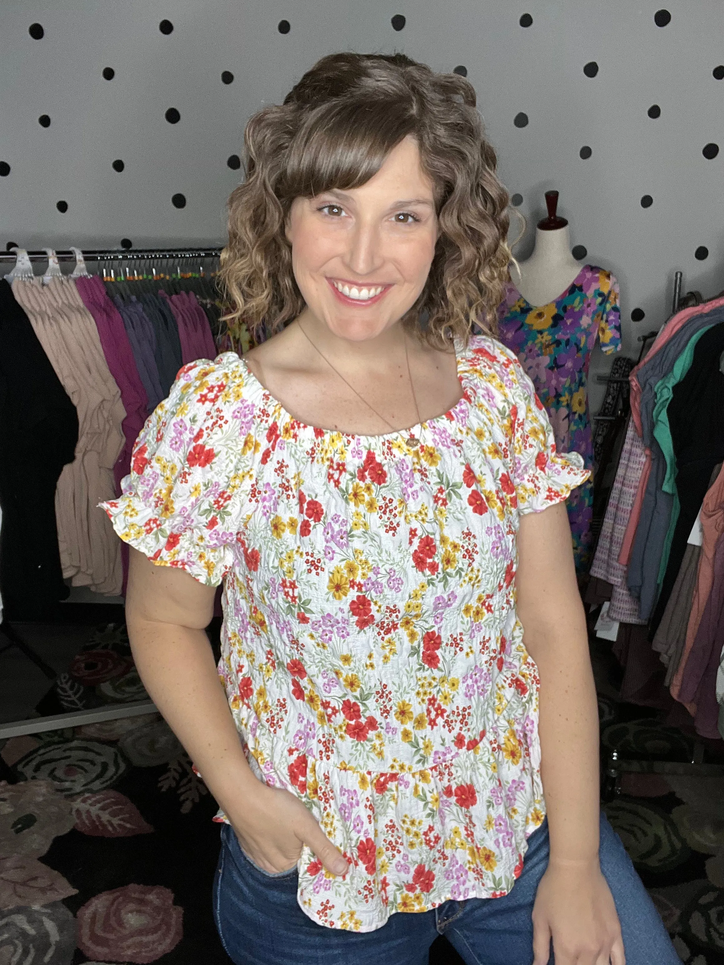 Crinkle Woven Floral Off Shoulder Top