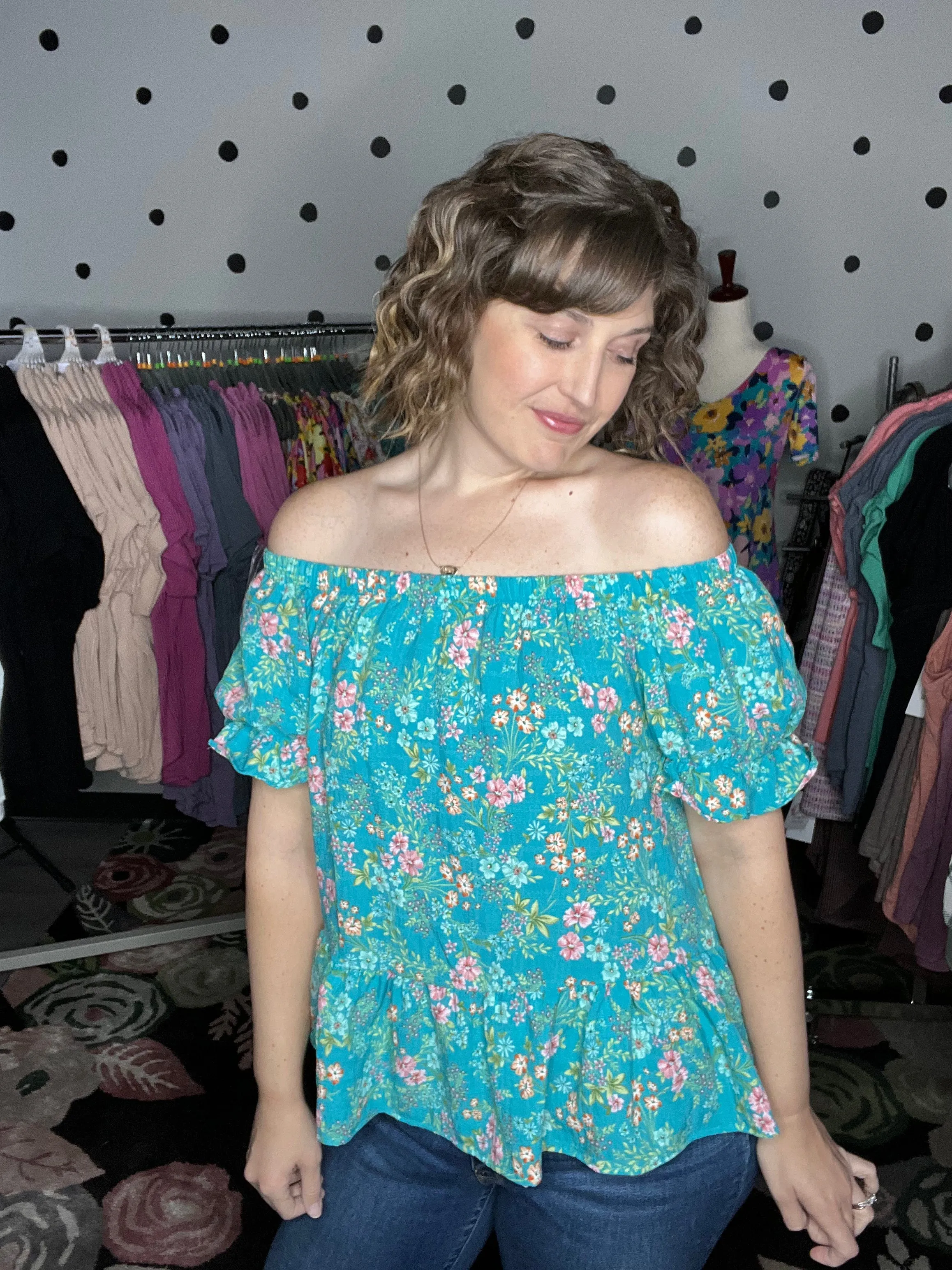 Crinkle Woven Floral Off Shoulder Top