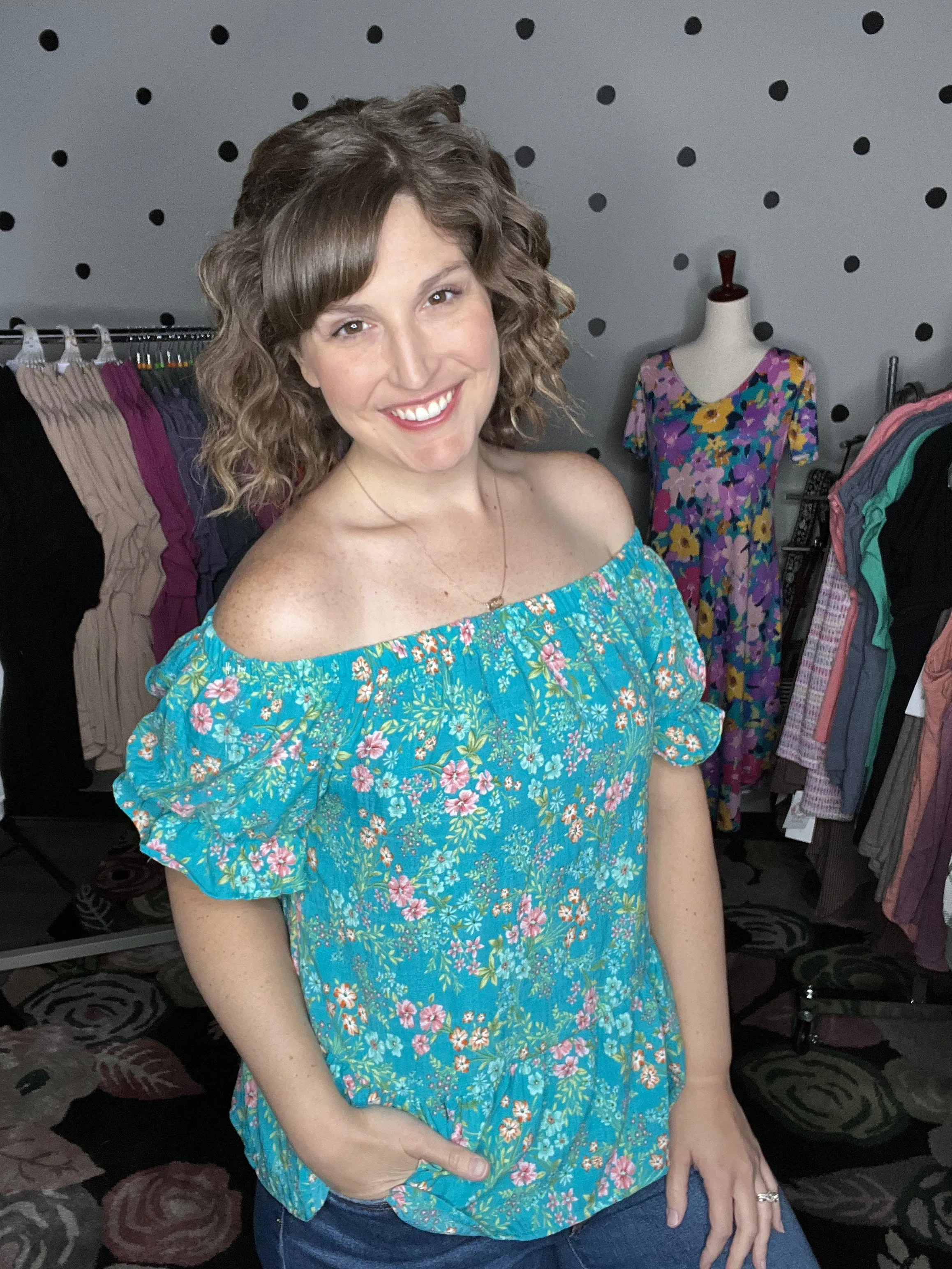 Crinkle Woven Floral Off Shoulder Top