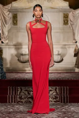 Crossover Halter Gown in Red