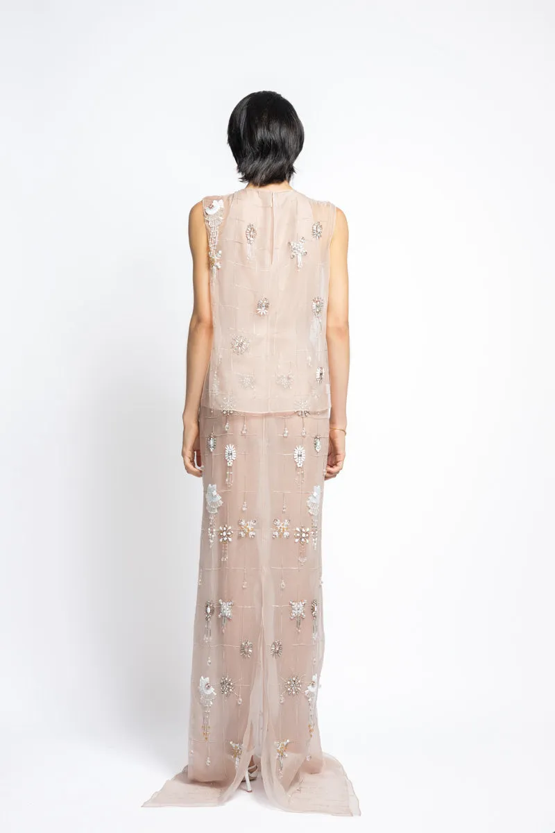 Crystal Lattice Embroidery Organza Halter Gown With Matching Tank Top