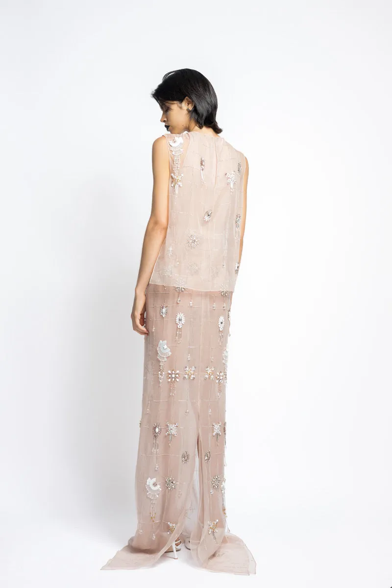 Crystal Lattice Embroidery Organza Halter Gown With Matching Tank Top