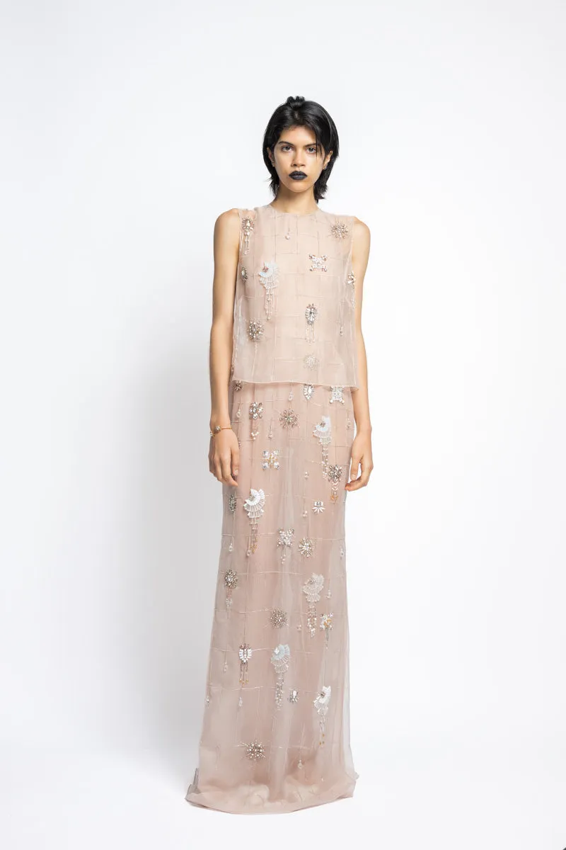 Crystal Lattice Embroidery Organza Halter Gown With Matching Tank Top