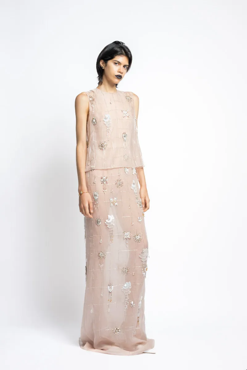 Crystal Lattice Embroidery Organza Halter Gown With Matching Tank Top