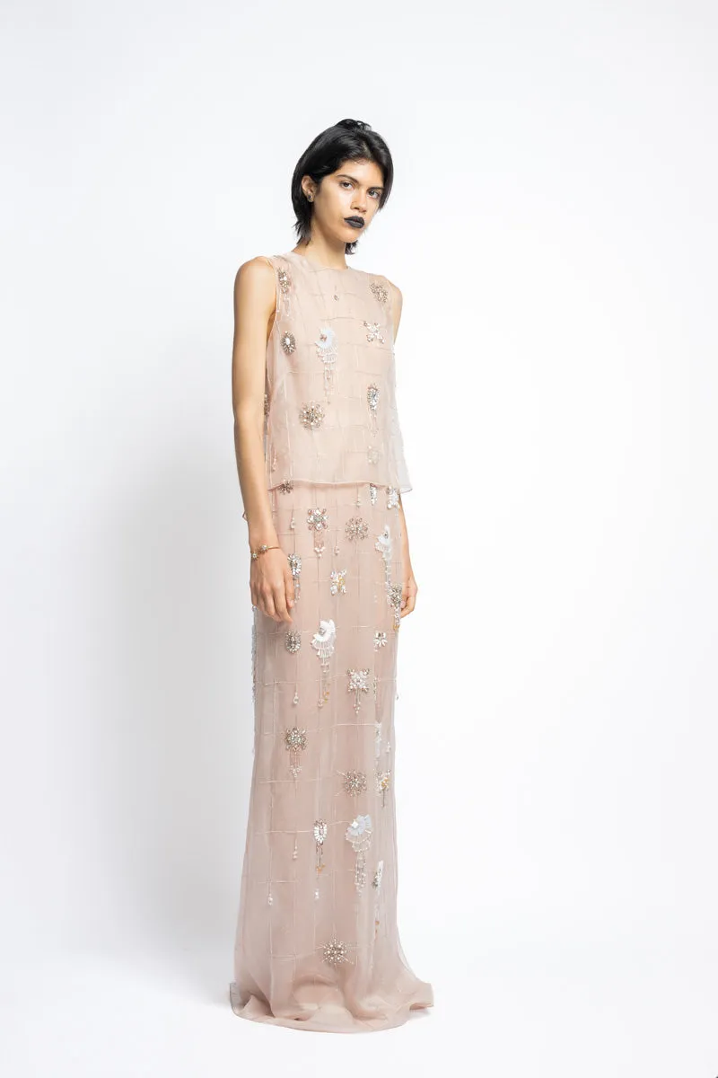 Crystal Lattice Embroidery Organza Halter Gown With Matching Tank Top