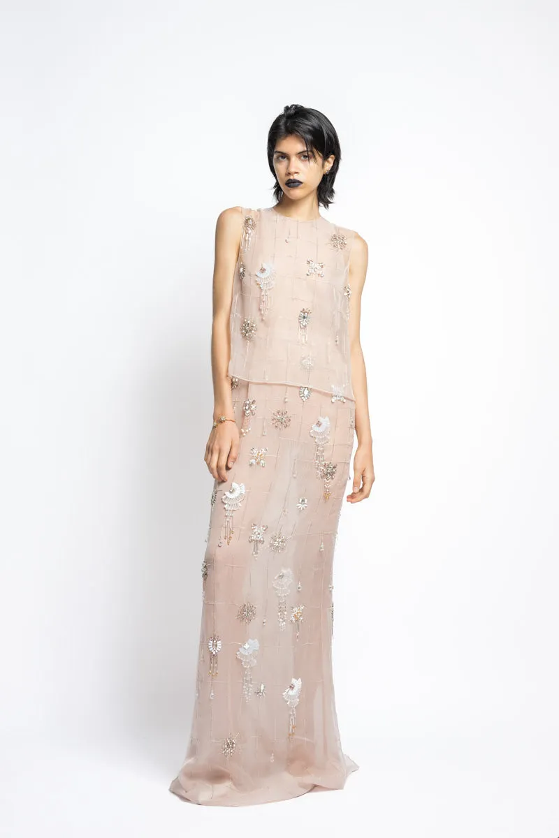 Crystal Lattice Embroidery Organza Halter Gown With Matching Tank Top