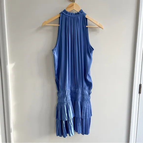 [current air] cara drop waist pleated ruffle dress faded blue XS