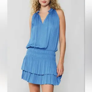 [current air] cara drop waist pleated ruffle dress faded blue XS