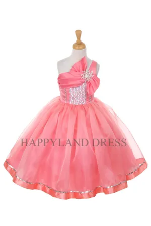 D2061 Flower Ribbon Bow Sequin Organza Dress (7 Diff. Colors)