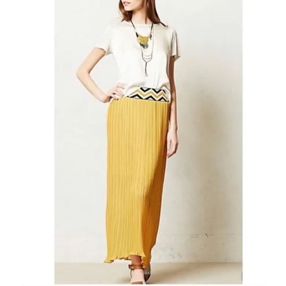 Dear Creatures Pleated Chevron Maxi Yellow Skirt M​​​​