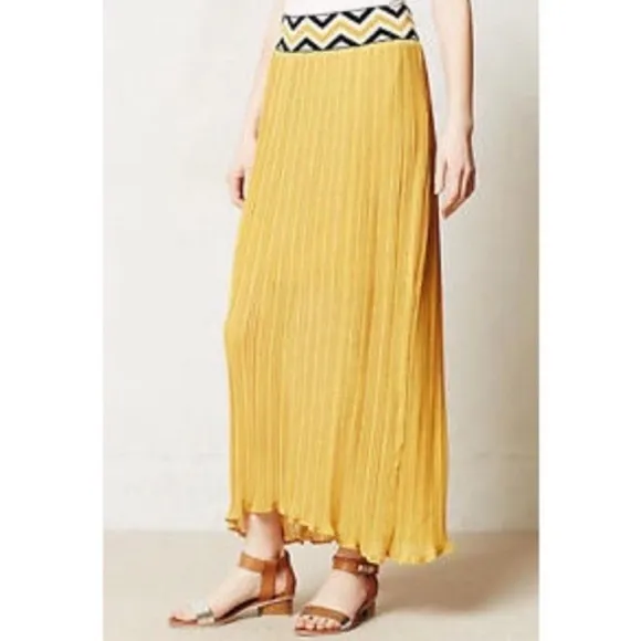Dear Creatures Pleated Chevron Maxi Yellow Skirt M​​​​