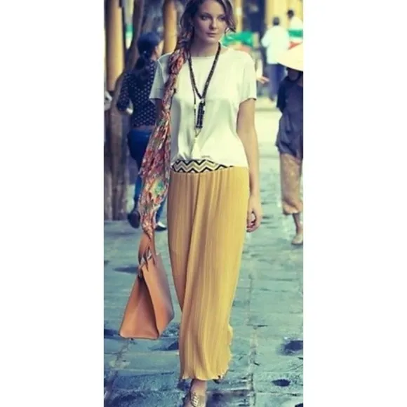 Dear Creatures Pleated Chevron Maxi Yellow Skirt M​​​​