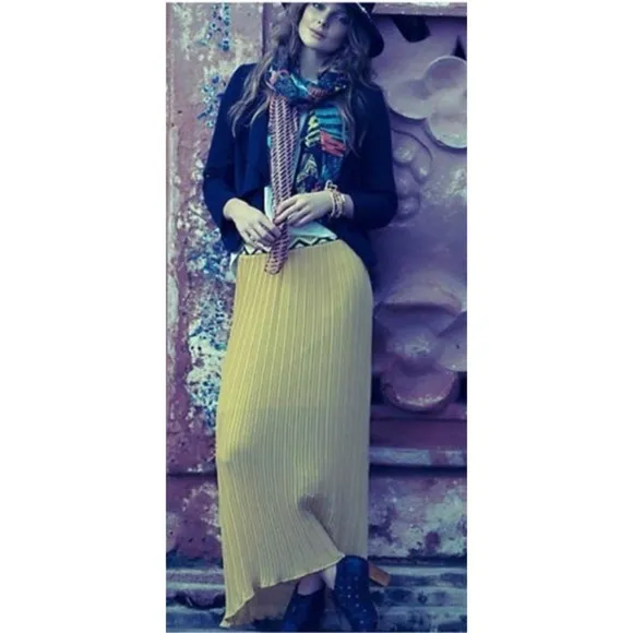 Dear Creatures Pleated Chevron Maxi Yellow Skirt M​​​​
