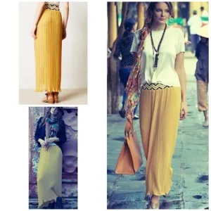 Dear Creatures Pleated Chevron Maxi Yellow Skirt M​​​​
