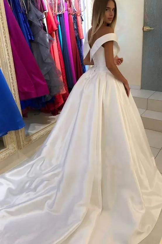 Deep V Neck Wedding Dresses Satin Ball Gown