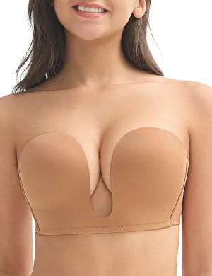 Deep V Wireless Push-Up Bra Brown